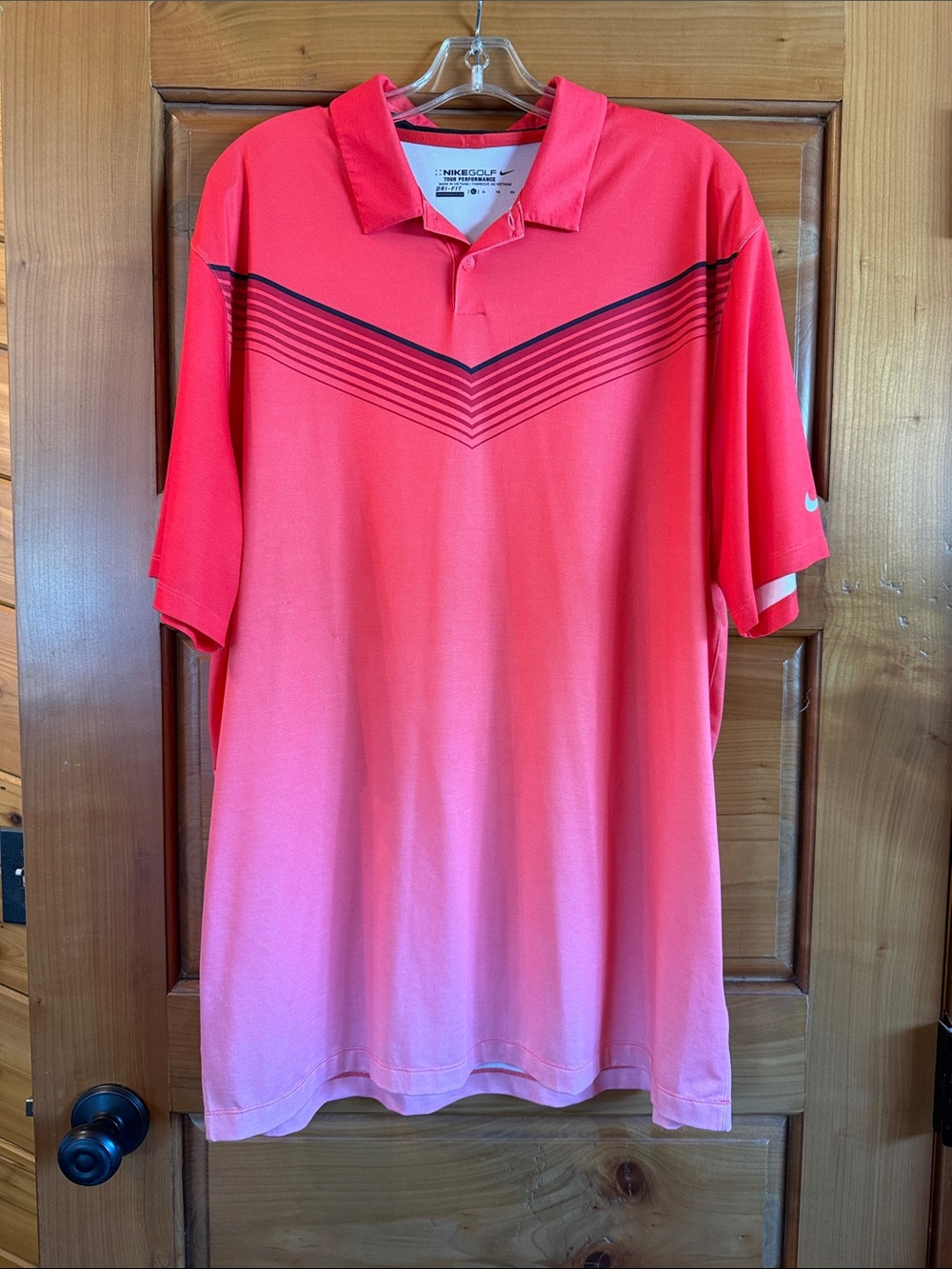 Nike Men’s Ombre Golf Polo - Coral to red/orange with Chevron Stripes